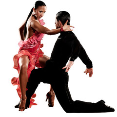 latino dance couple in action dancing a passionate dance isolated with no background png - obrazy, fototapety, plakaty