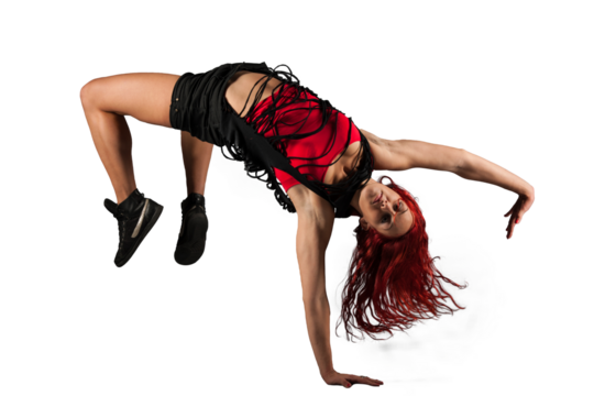 young modern dancer preform a dance standing on one arm isolated without background PNG