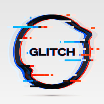 Circle frame in glitch style. Interference graphic image. Vector design 