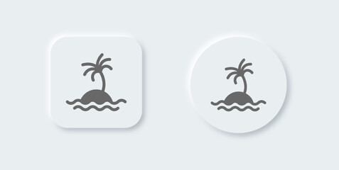 Island solid icon in neomorphic design style. Tropical signs vector illustration.