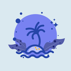 Island flat illustration. Tropical signs vector illustration.