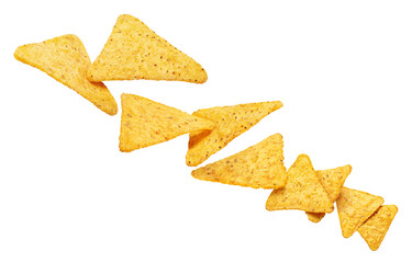 Flying delicious nachos chips cut out