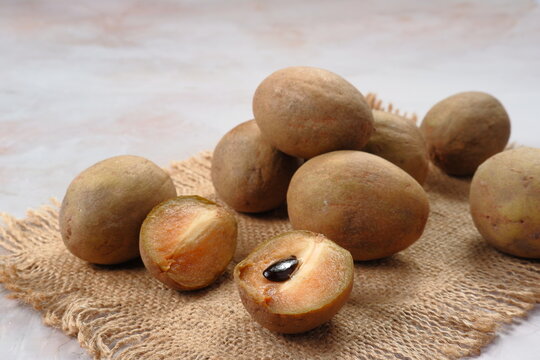 Buah sawo or Manilkara zapota, commonly known as sapodilla, sapota, chikoo, chico, naseberry, or nispero 