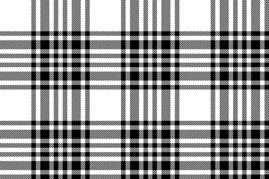 Plaid background, check seamless pattern in black white. Vector fabric texture for textile print, wrapping paper, gift card or wallpaper.
