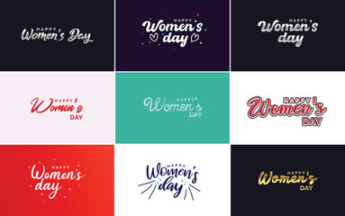 Pink Happy Women's Day typographical design elements set for greeting cards