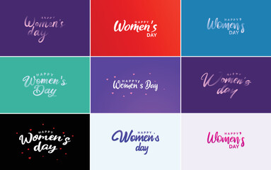 Set of International Women's Day cards with a logo and a gradient color scheme