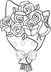 Cute hand drawn bouquet rose outline doodle. Perfect for Valentine's Day, wedding invitations,  anniversary cards, decorations ,and artistic projects.