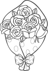 Obraz premium Cute hand drawn bouquet rose outline doodle. Perfect for Valentine's Day, wedding invitations, anniversary cards, decorations ,and artistic projects.
