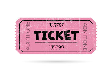 Pink Admit One tickets isolated on a white background.