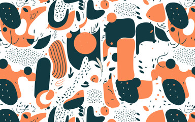 Hand drawn abstract doodle pattern flat design in orange and black colors