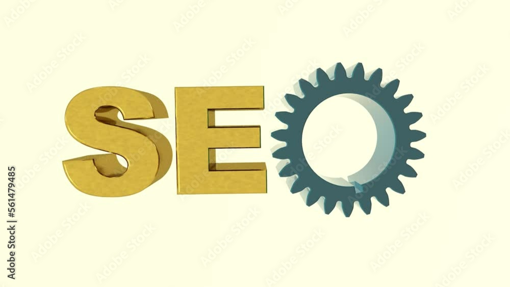 Poster seo. term in 3d style with a gear in the form of the letter o. title for it presentations. webdesign