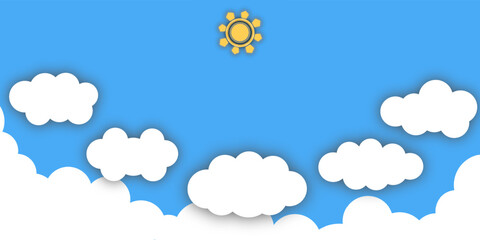 Sun clouds and blue sky vector background.