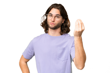 Young handsome man over isolated background making Italian gesture
