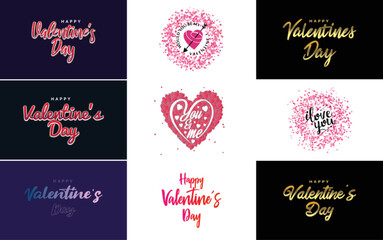 Happy Valentine's Day greeting background in papercut realistic style paper clouds. flying realistic heart on string; pink banner party invitation template; calligraphy words text sign on copy space