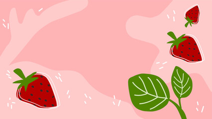 Strawberry fruit on Pink background, suitable for food-drink banner, poster or packaging design. Copy space on center for text.