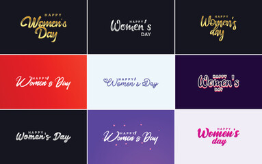 Happy Women's Day greeting card template with hand-lettering text design creative typography suitable for holiday greetings; vector illustration