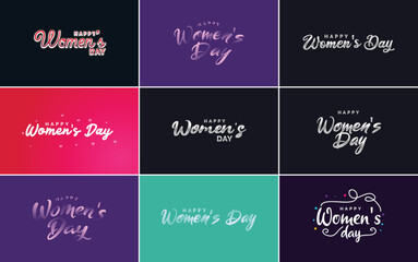 Fototapeta na wymiar March 8 typographic design set with Happy Women's Day text