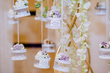 a wedding keepsake hanging from above