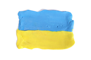 Plasticine ukrainian flag blue yellow isolated on white