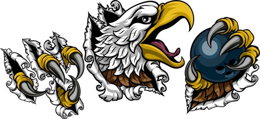 Bald Eagle Hawk Ripping Bowling Ball Mascot