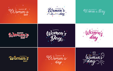 Fototapeta na wymiar International Women's Day greeting card template with a floral design and hand-lettering text vector illustration