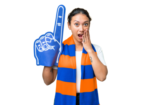 sports fan woman over isolated chroma key background with surprise and shocked facial expression - Powered by Adobe