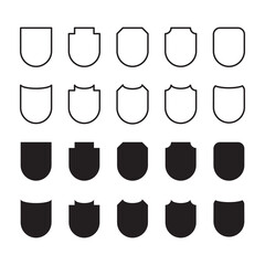 Set of simple shield black and white vector icons.