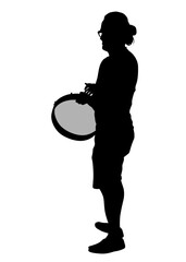 Young people with drums on a white background