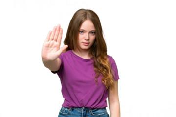 Young pretty woman over isolated background making stop gesture