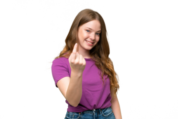 Young pretty woman over isolated background doing coming gesture