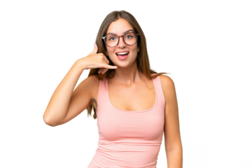 Young pretty woman over isolated background making phone gesture. Call me back sign