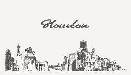 Houston skyline Texas USA hand drawn, sketch