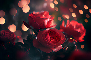 red roses on a lighting background bokeh effect, generative ai