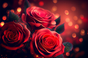 red roses on a lighting background bokeh effect, generative ai