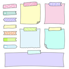 Hand drawn doodle note paper and sticky tape