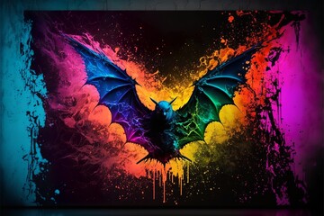 Fototapeta na wymiar Painted animal with paint splash painting technique on colorful background bat