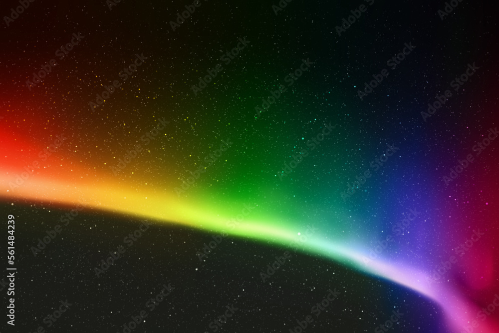 Sticker rainbow aurora borealis. night starry sky and colorful polar lights