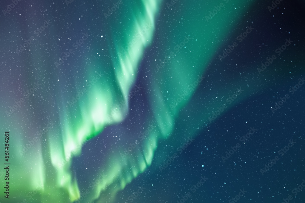 Poster night starry sky and northern lights. green aurora borealis