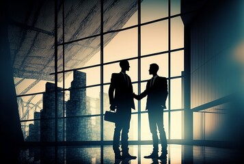 Fototapeta na wymiar Two business people shaking hands in office, client business concept corporate businessman