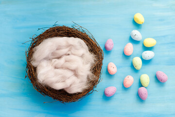 Newborn digital background with wood and easter decorations