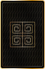 Playing card  back design Golden gradient color pattern on black background Art deco style