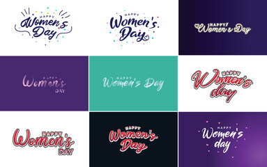 Abstract Happy Women's Day logo with love vector logo design in pink. red. and black colors