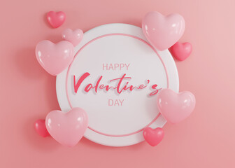 3d rendering.Valentines Day banner with heart shaped balloons. Holiday illustration banner. for valentine and mother day design