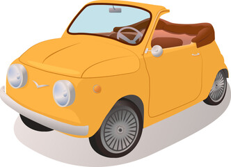 Fototapeta na wymiar Cheerful vector illustration of a yellow retro convertible car