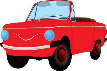 vector Illustration of red retro car convertible 70s - obrazy, fototapety, plakaty