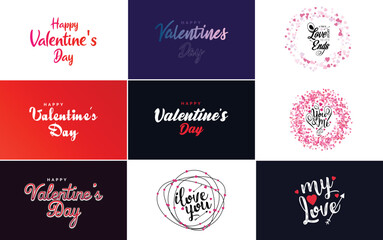 Happy Valentine's Day typography design with a watercolor texture and a heart-shaped wreath