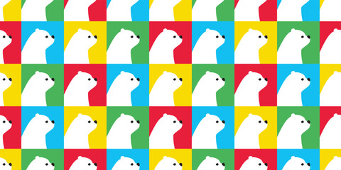 bear polar seamless pattern vector checked teddy cartoon cmyk rgb rasta color tile background gift wrapping paper repeat wallpaper scarf isolated doodle illustration design
