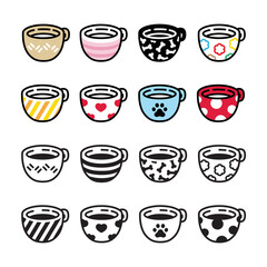 coffee cup tea icon vector polka dot stripe dog paw cat footprint bone heart valentine glass drink logo symbol character cartoon illustration doodle design