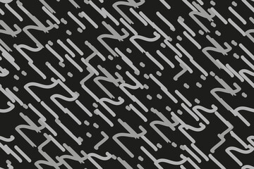 Abstract Grey Doodles Seamless Pattern on Black