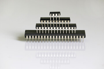 Electronic components. Microprocessors on mirror background